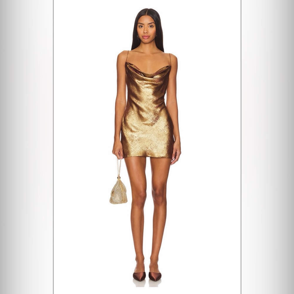 Superdown Shimmering Metallic Gold Mini Dress